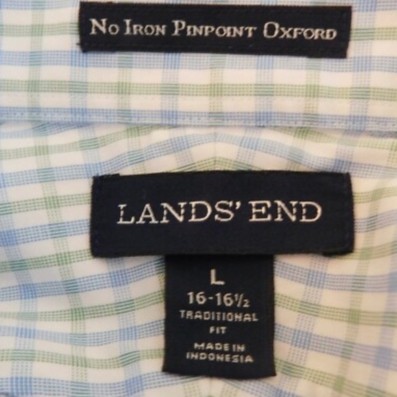 Land's End Mens Traditional Fit NO IRON Pinpoint Oxford Long Sleeve Shirt Sz L - Picture 6 of 7
